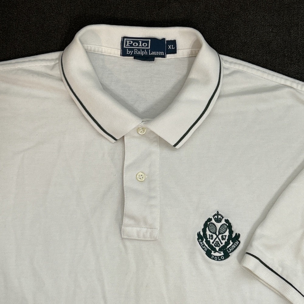 Polo Ralph Lauren Shirt Mens XL White Short Sleeve 1967 Tennis Embroidery Preppy